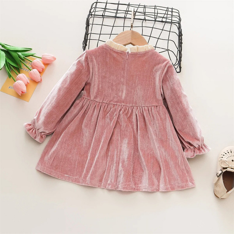 Pavasara un rudens meiteņu samta kleita ar garām piedurknēm dzimšanas dienas ballīte, kakls, tauriņš, krāsai pieskaņota salda princese