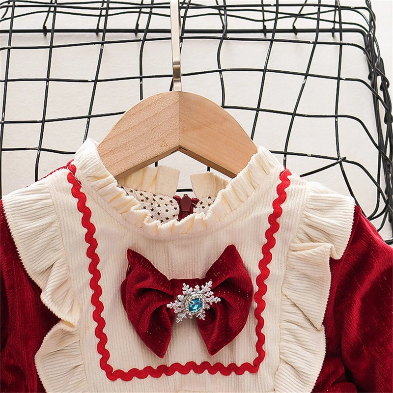 Pavasara un rudens meiteņu samta kleita ar garām piedurknēm dzimšanas dienas ballīte, kakls, tauriņš, krāsai pieskaņota salda princese