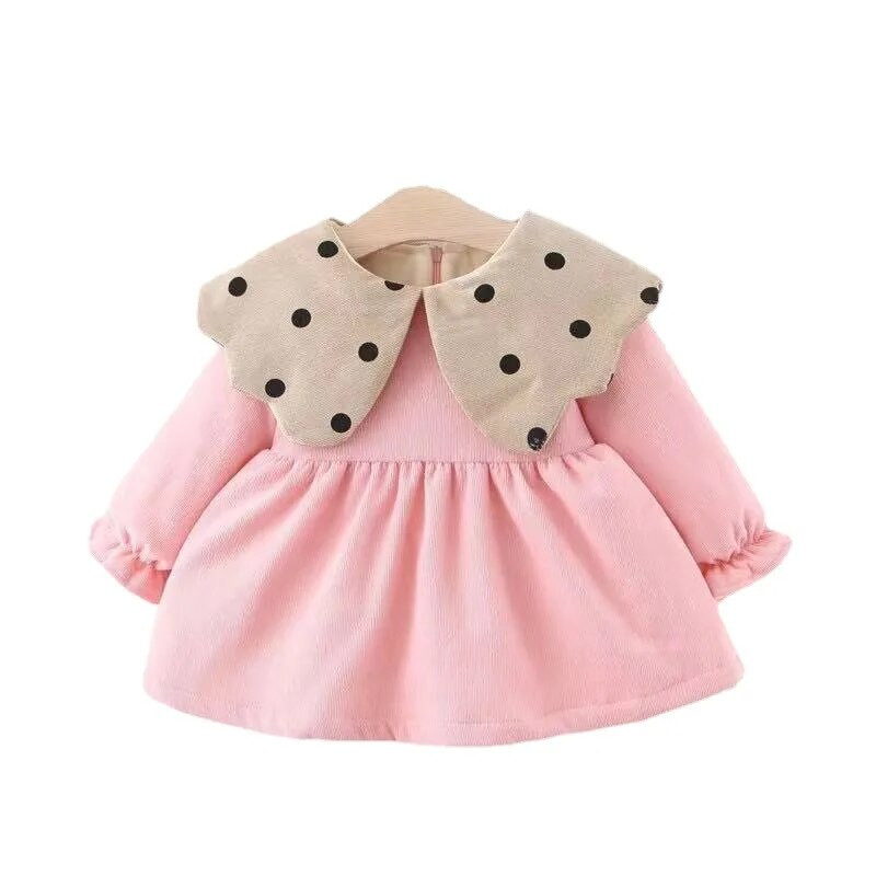 Jauna kleita meitenei ar garām piedurknēm, velveta punktu, princeses dzimšanas dienas kleita.