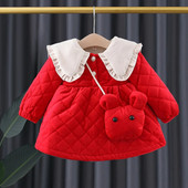 Rudens ziema zīdaiņu meiteņu apģērbi Virsdrēbes Flīsa silta kokvilnas kleita meitenēm Zīdaiņu apģērbs Bieza 1 gada zīdaiņu dzimšanas dienas kleita