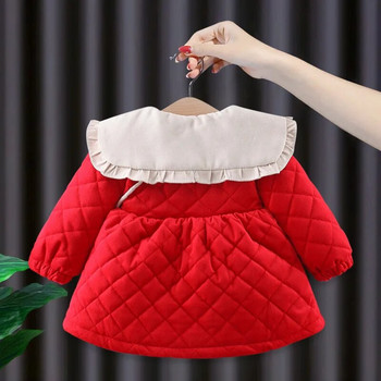 Есенно-зимни дрехи за бебешки момичета Връхни дрехи Поларена топла памучна рокля за момичета Бебешко облекло Дебела рокля за рожден ден на бебета за 1 година