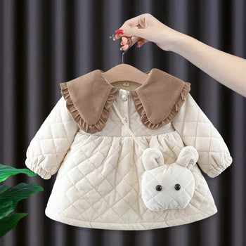 Есенно-зимни дрехи за бебешки момичета Връхни дрехи Поларена топла памучна рокля за момичета Бебешко облекло Дебела рокля за рожден ден на бебета за 1 година