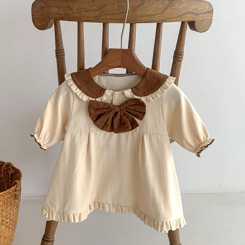 Őszi tavaszi koreai stílusú babaruha hosszú ujjú pamut összefűzés gyerekeknek hercegnő ruhák kislány buli ruha