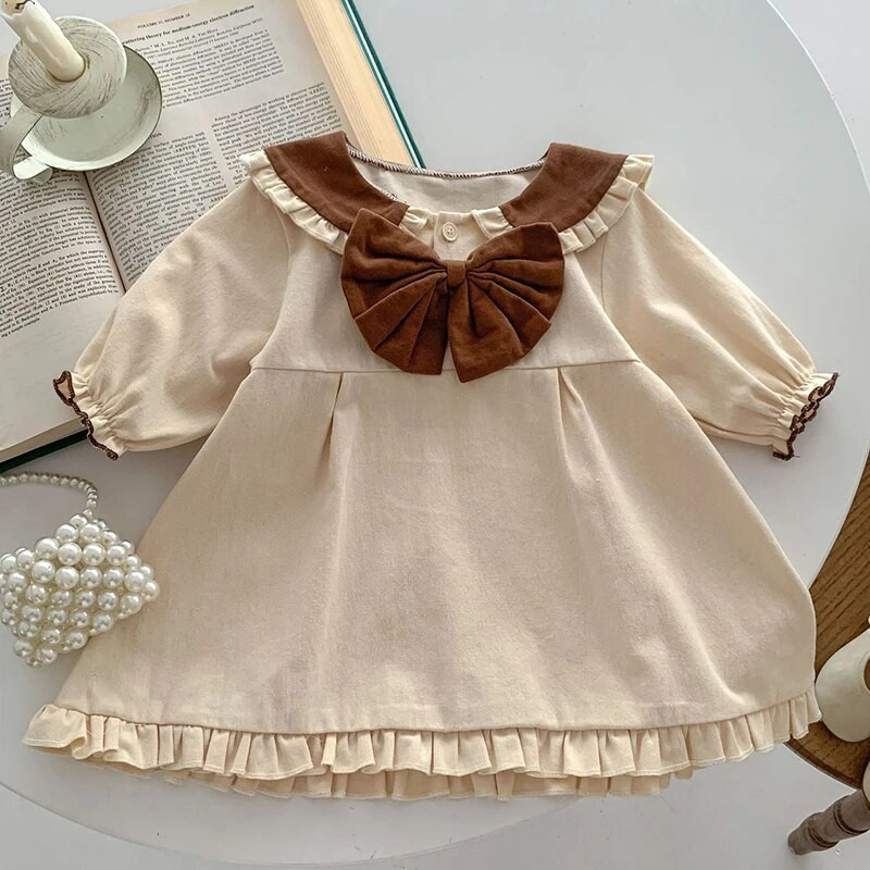 Őszi tavaszi koreai stílusú babaruha hosszú ujjú pamut összefűzés gyerekeknek hercegnő ruhák kislány buli ruha