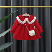 Meiteņu kleita jauka ziemas, silta princešu kleita ar garām piedurknēm meitenēm dzimšanas dienā dāvana Ziemassvētku vecgada ballītei bērnu apģērbi 0-3 g.