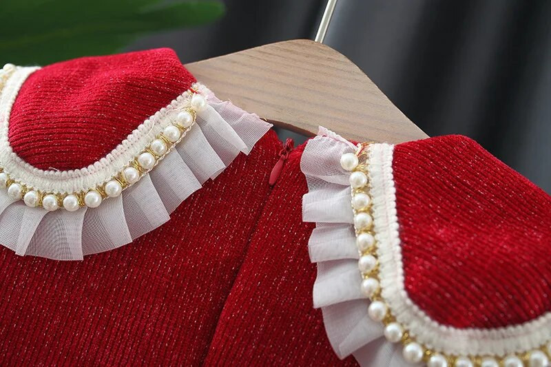 Meiteņu kleita jauka ziemas, silta princešu kleita ar garām piedurknēm meitenēm dzimšanas dienā dāvana Ziemassvētku vecgada ballītei bērnu apģērbi 0-3 g.