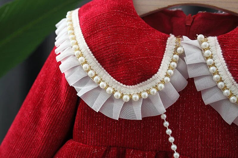 Meiteņu kleita jauka ziemas, silta princešu kleita ar garām piedurknēm meitenēm dzimšanas dienā dāvana Ziemassvētku vecgada ballītei bērnu apģērbi 0-3 g.