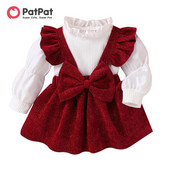 PatPat 2PCS Baby Girl salds vienkrāsains kleitu komplekts ar volāniem ar garām piedurknēm