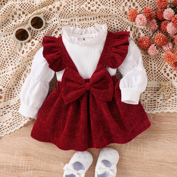 PatPat 2PCS Baby Girl Сладък комплект рокли с дълъг ръкав и рюшове