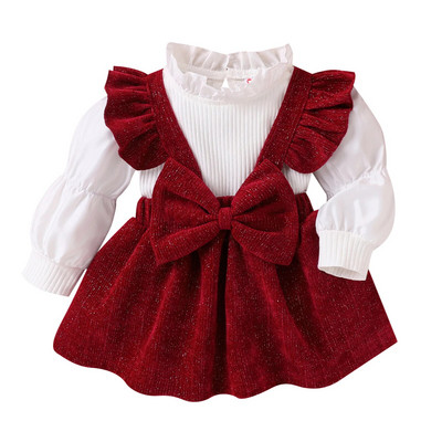 PatPat 2PCS Baby Girl salds vienkrāsains kleitu komplekts ar volāniem ar garām piedurknēm