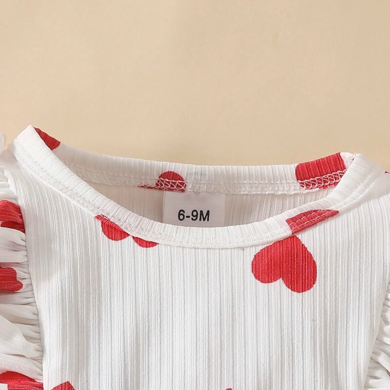 ma&baby 6M-3Y Valentīndienas Ziemassvētku zīdaiņa jaundzimušo kleita meitenei ar garām piedurknēm ar sirds apdruku, bantītes kleita ar galvas saiti D05