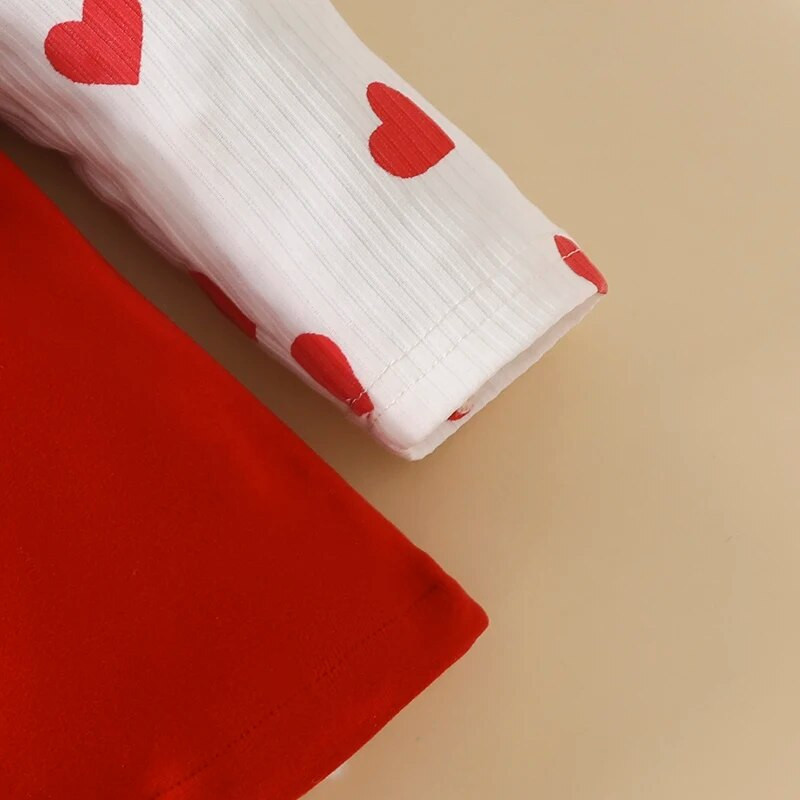 ma&baby 6M-3Y Valentīndienas Ziemassvētku zīdaiņa jaundzimušo kleita meitenei ar garām piedurknēm ar sirds apdruku, bantītes kleita ar galvas saiti D05