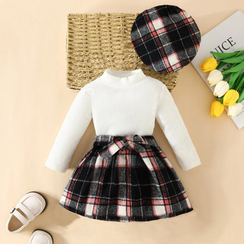 ma&baby 6M-3Y Комплекти дрехи за малки деца, новородени бебета, момичета, плетени горнища с дълги ръкави, карирана шапка, шапка, есенно-пролетно облекло D05