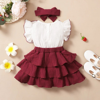 Бебе момиче Червено вино с бяла 3-слойна кексова рокля