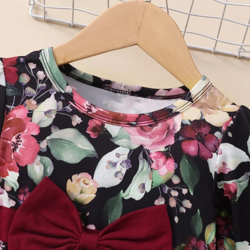 Újszülött ruhák Pamut babaruha virágmintás masni hosszú ujjú lányruha tavaszi őszi babaruha csecsemőruhák 0-18M