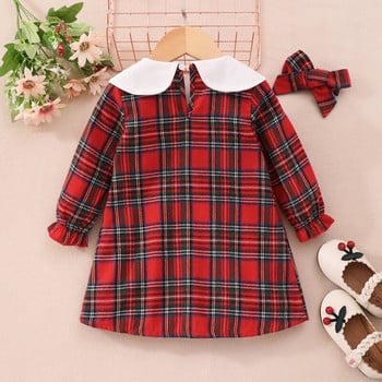 Pudcoco Toddler Girls 2 Piece Outfits καρό στάμπα μακρυμάνικο φόρεμα πριγκίπισσας σε γραμμή Α και κορδέλα για χαριτωμένα ρούχα για πάρτι