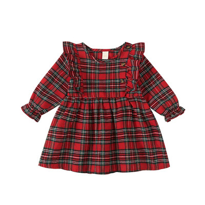 ma&baby 6M-4Y Ziemassvētki zīdaiņiem, mazuļiem, mazuļiem, meiteņu kleita ar garām piedurknēm, rūtaini, A-līnijas ballīšu kleitas meitenēm, Ziemassvētku kostīmi D05