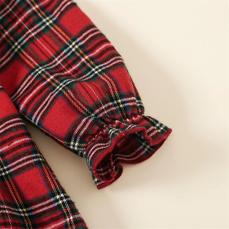 ma&baby 6M-4Y Ziemassvētki zīdaiņiem, mazuļiem, mazuļiem, meiteņu kleita ar garām piedurknēm, rūtaini, A-līnijas ballīšu kleitas meitenēm, Ziemassvētku kostīmi D05