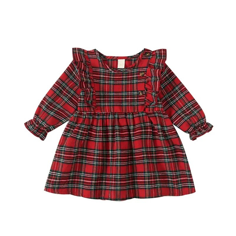 ma&baby 6M-4Y Ziemassvētki zīdaiņiem, mazuļiem, mazuļiem, meiteņu kleita ar garām piedurknēm, rūtaini, A-līnijas ballīšu kleitas meitenēm, Ziemassvētku kostīmi D05