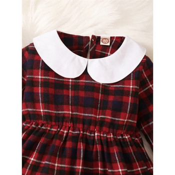 Κοριτσάκι 3-24 μηνών κούκλα λαιμόκοκκινο καρό μακρυμάνικο φόρεμα νήπιο κορίτσι μόδα φθινόπωρο και χειμώνα Χριστουγεννιάτικα ρούχα