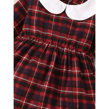 3-24 месеца бебе момиче кукла деколте Червена карирана рокля с дълги ръкави Прохождащо момиче модна есенна и зимна пола коледни дрехи