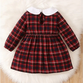 Κοριτσάκι 3-24 μηνών κούκλα λαιμόκοκκινο καρό μακρυμάνικο φόρεμα νήπιο κορίτσι μόδα φθινόπωρο και χειμώνα Χριστουγεννιάτικα ρούχα