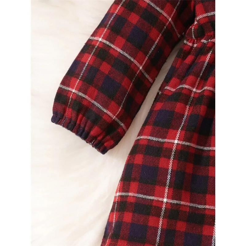 3–24 mēneši, meitenei, lellei, kaklā, sarkanā rūtainā kleita ar garām piedurknēm, maziem meitenēm, modes rudens un ziemas svārki, Ziemassvētku apģērbi