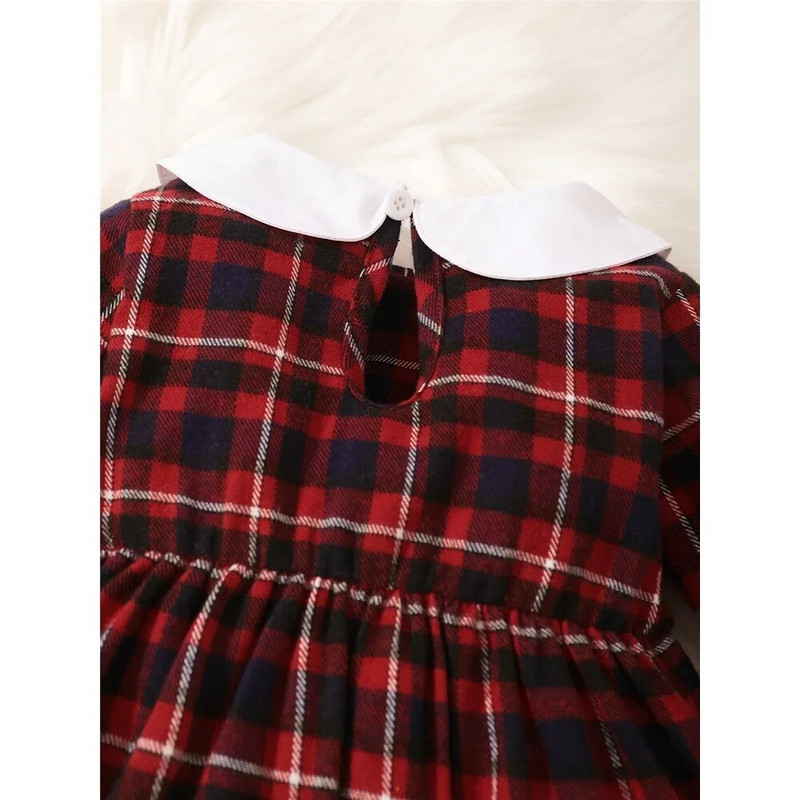 3–24 mēneši, meitenei, lellei, kaklā, sarkanā rūtainā kleita ar garām piedurknēm, maziem meitenēm, modes rudens un ziemas svārki, Ziemassvētku apģērbi