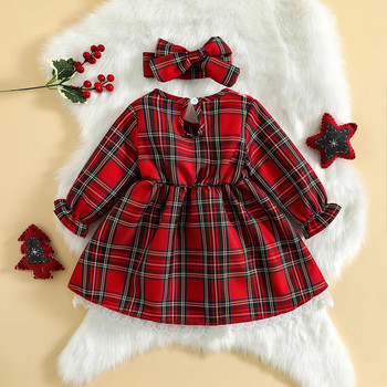Ma&Baby 6M-4Y Коледна рокля за малки деца, момичета, карирана дантелена пачка с дълъг ръкав, парти рокли за момичета, коледни костюми D01