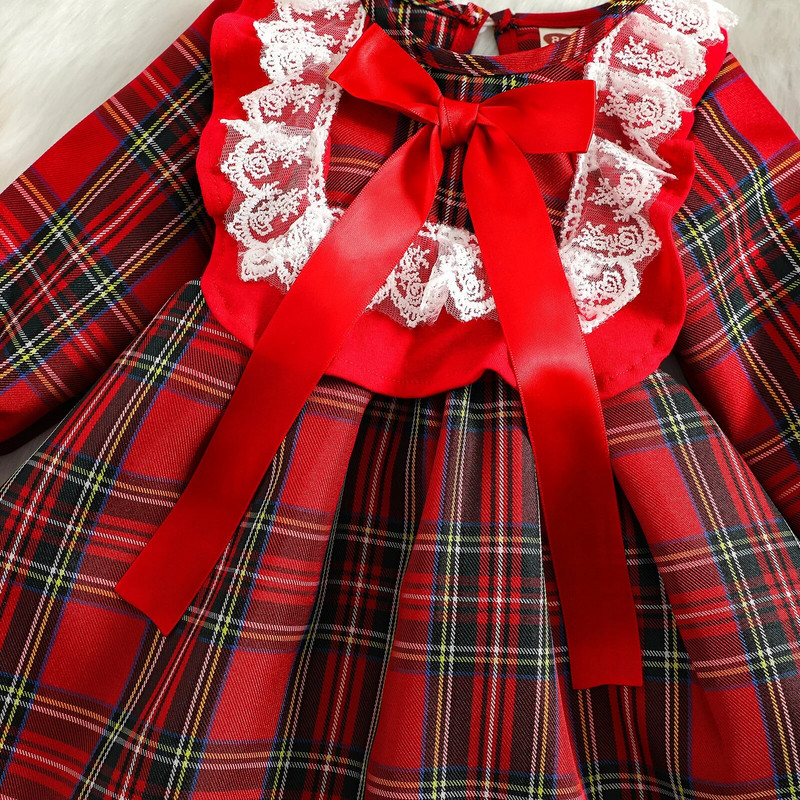 Ma&Baby 6M-4Y Toddler Bērnu Meiteņu Ziemassvētku kleita Rūtainas mežģīņu kleitas ar garām piedurknēm Tutu ballīšu kleitas meitenēm Ziemassvētku kostīmi D01