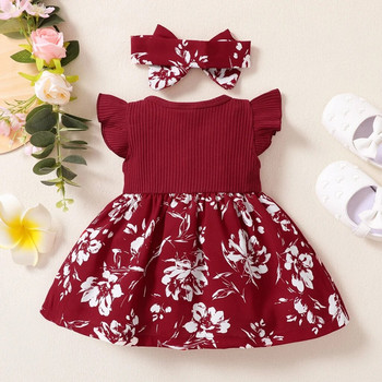 Рокля за деца 3-24 месеца Корейски стил, модни пеперуди с ръкав, сладки флорални официални рокли на принцеса Ootd за новородено момиченце