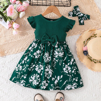Рокля за деца 3-24 месеца Корейски стил, модни пеперуди с ръкав, сладки флорални официални рокли на принцеса Ootd за новородено момиченце