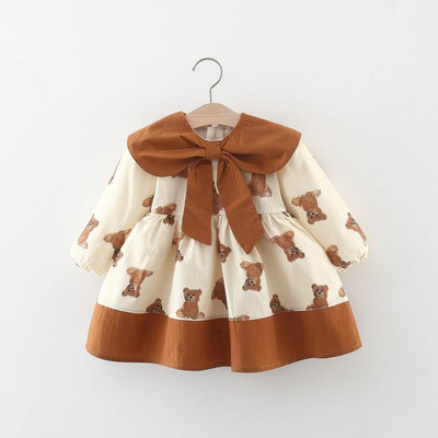 Tavaszi és őszi új rajzfilm Baby Bear lány hosszú ujjú ruha koreai stílusú masni gyerekruházat (0-3 éves korig)