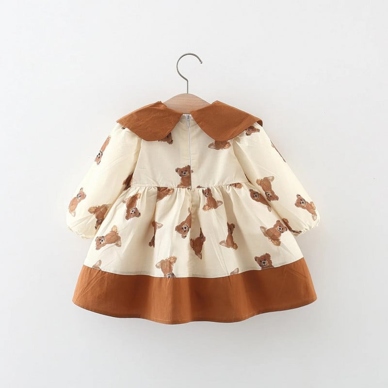 Tavaszi és őszi új rajzfilm Baby Bear lány hosszú ujjú ruha koreai stílusú masni gyerekruházat (0-3 éves korig)