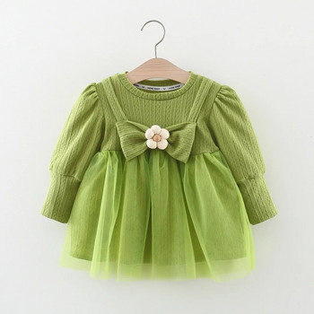 Пролетна и есенна бебешка рокля с дълъг ръкав Красива цветна мрежеста пола с ръкави за момичета Удобни дрехи за малко дете
