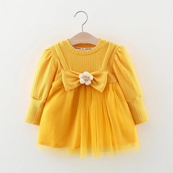 Βρεφικό μακρυμάνικο φόρεμα για κορίτσι άνοιξη και φθινόπωρο Όμορφο λουλούδι με πλέγμα πάνελ με μανίκια φούστα για νήπια άνετα ρούχα