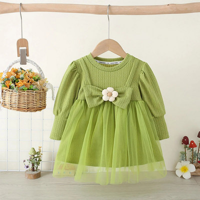 Pavasara un rudens zīdaiņu kleita ar garām piedurknēm meitenei, skaista ziedu tīklveida panelis ar piedurknēm svārki mazuļiem, ērtas drēbes