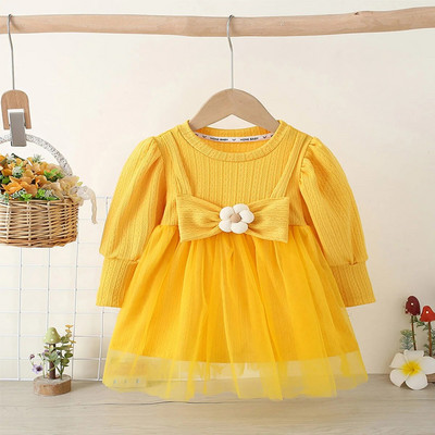 Pavasara un rudens zīdaiņu kleita ar garām piedurknēm meitenei, skaista ziedu tīklveida panelis ar piedurknēm svārki mazuļiem, ērtas drēbes