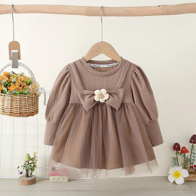 Pavasara un rudens zīdaiņu kleita ar garām piedurknēm meitenei, skaista ziedu tīklveida panelis ar piedurknēm svārki mazuļiem, ērtas drēbes