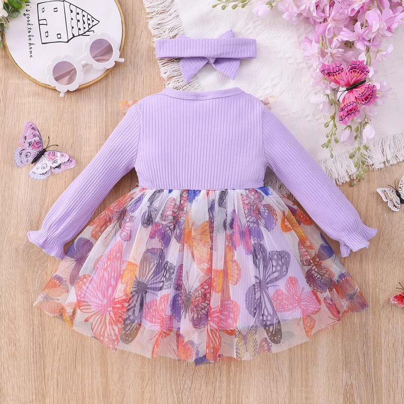 2023 m. rudens žiema vaikiška mergaičių suknelė, tinklinio audinio ilgomis rankovėmis, vakarėliui skirta princesės suknelė 6 9 12 18 24 mėnesių kūdikių suknelės