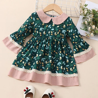 2023. gada zīdaiņu meiteņu pavasara un rudens bērnu apģērbi ar uzplaiksnāmām piedurknēm ar ziedu apdruku svārki Skaistas, elegantas ballīšu princešu kleitas