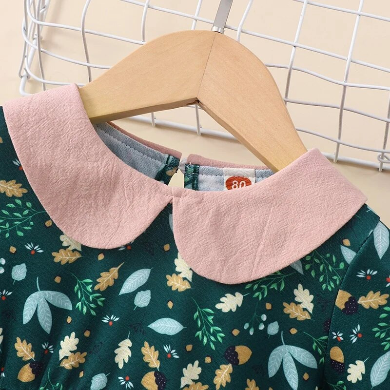 2023. gada zīdaiņu meiteņu pavasara un rudens bērnu apģērbi ar uzplaiksnāmām piedurknēm ar ziedu apdruku svārki Skaistas, elegantas ballīšu princešu kleitas