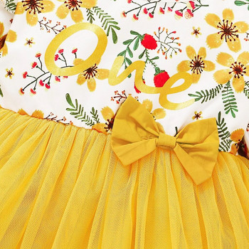 Μακρυμάνικο φόρεμα πριγκίπισσας μωρού κοριτσάκι κίτρινο τούλι φόρεμα κούνιας κούνιας Κοστούμια γιορτινής γιορτής