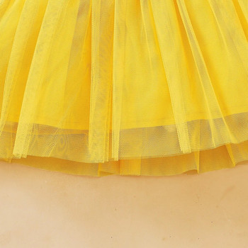 Прохождащо момиченце Рокля на принцеса с дълъг ръкав Жълт тюл Пачуърк Суинг рокля Празнични парти костюми