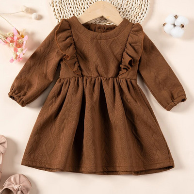 Suknelė kūdikiams kūdikiams 0-2T solidi ilgomis rankovėmis, raukiniais princesiška suknelė vaikams Madinga laisvalaikio suknelė pavasariui ir rudeniui