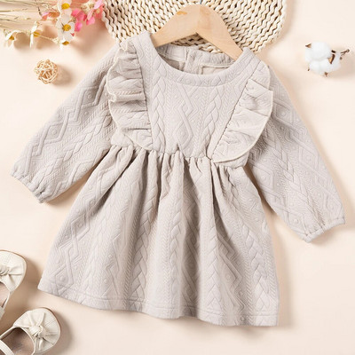 Suknelė kūdikiams kūdikiams 0-2T solidi ilgomis rankovėmis, raukiniais princesiška suknelė vaikams Madinga laisvalaikio suknelė pavasariui ir rudeniui