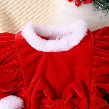 LAPA 0-12M Коледна нова детска прекрасна рокля за бебе момиче с волани и панделка с дълъг ръкав Бронзираща кадифена рокля на принцеса Коледа Рокля за малко дете