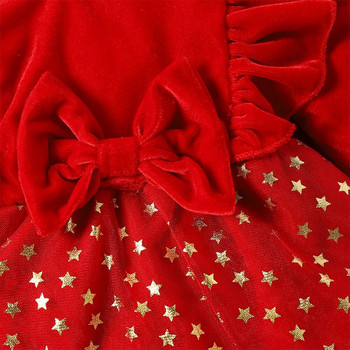 LAPA 0-12M Коледна нова детска прекрасна рокля за бебе момиче с волани и панделка с дълъг ръкав Бронзираща кадифена рокля на принцеса Коледа Рокля за малко дете