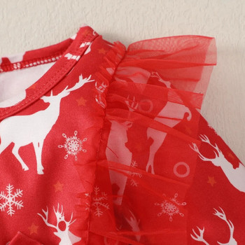 Χριστουγεννιάτικο φόρεμα πριγκίπισσας για νήπιο κορίτσι με μακρυμάνικο ελάφι με δαντέλα διχτυωτό φόρεμα μόδας Φεστιβάλ πάρτι Μωρό κορίτσι 6-24 μηνών