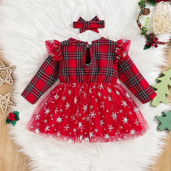 Φθινοπωρινά χειμωνιάτικα χριστουγεννιάτικα φορέματα μόδας για μωρά κορίτσια Puffy Tutu Fly με μακρυμάνικο στάμπα με παγιέτες φόρεμα πριγκίπισσας 6-24 εκατ.